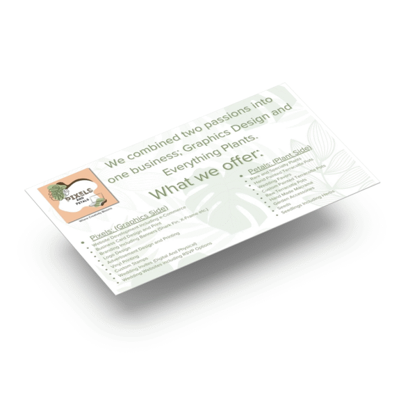 Single Sided Business Card – Digital Design ONLY Pixels and Petals
